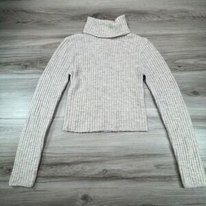Happily Grey Turtleneck Sweater Cropped Long Sleeve Light Beige M cozy cozygirl